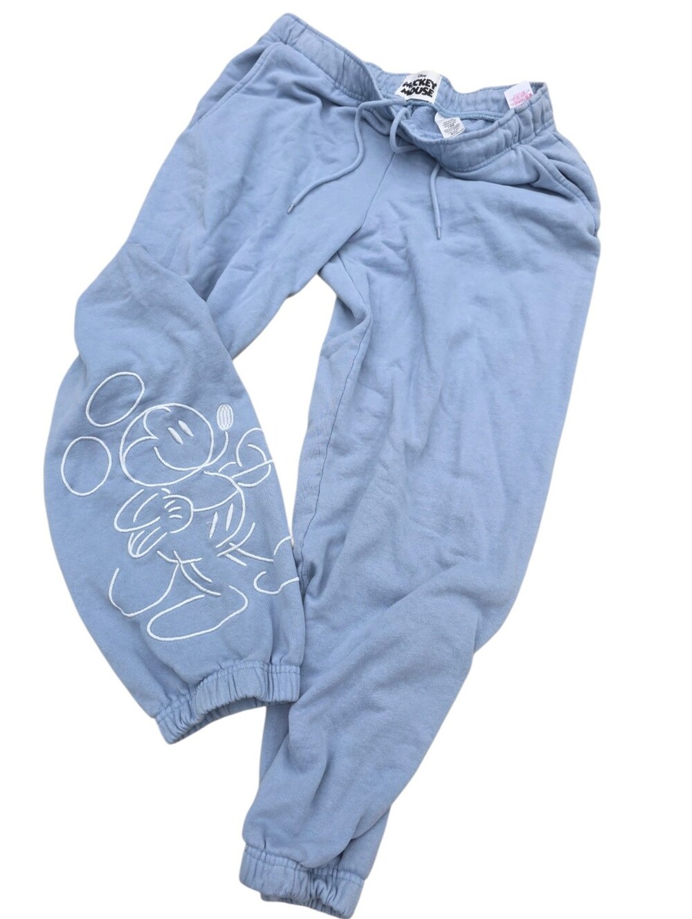 Disney Light Blue Sweatpants with Embroidered White Mickey Outline